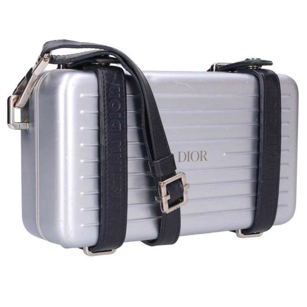 Christian Dior Rimowa Pouch Clutch Aluminum Grained Calfskin Shoulder Bag Silver